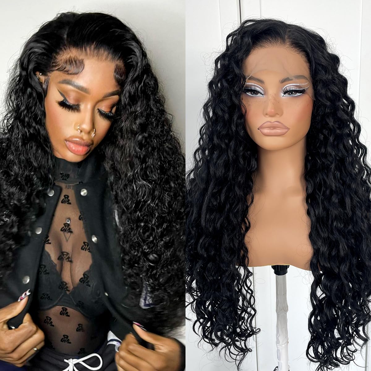 MITIMES 13x6 Curly Wig Synthetic Long Curly Lace Front Wig Pre-Plucked Glueless Deep Wave Curly HD Lace Front Wig Kinky Wear And Go Lace Front Wig
