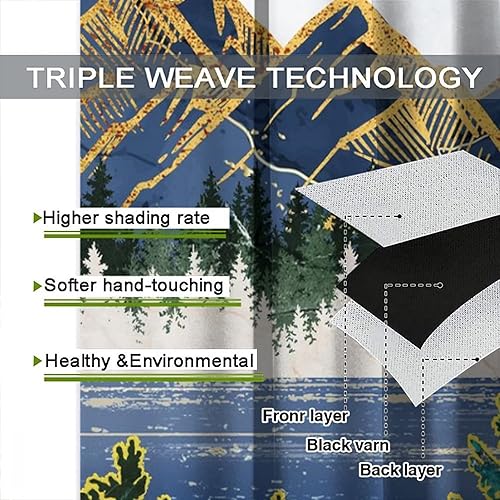 Miniatura 7 de Cortinas opacas con bolsillo para cortinero de montaña forestal, para sala de estar, oscurecimiento de la habitación, estilo japonés, paisaje