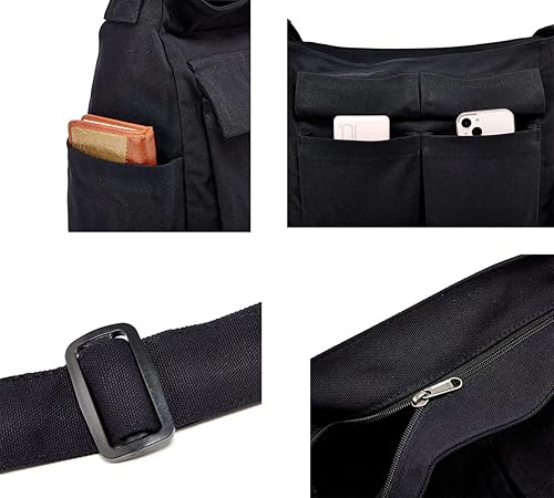 Miniatura 7 de Bolso bandolera grande con múltiples bolsillos de lona para mujeres y hombres