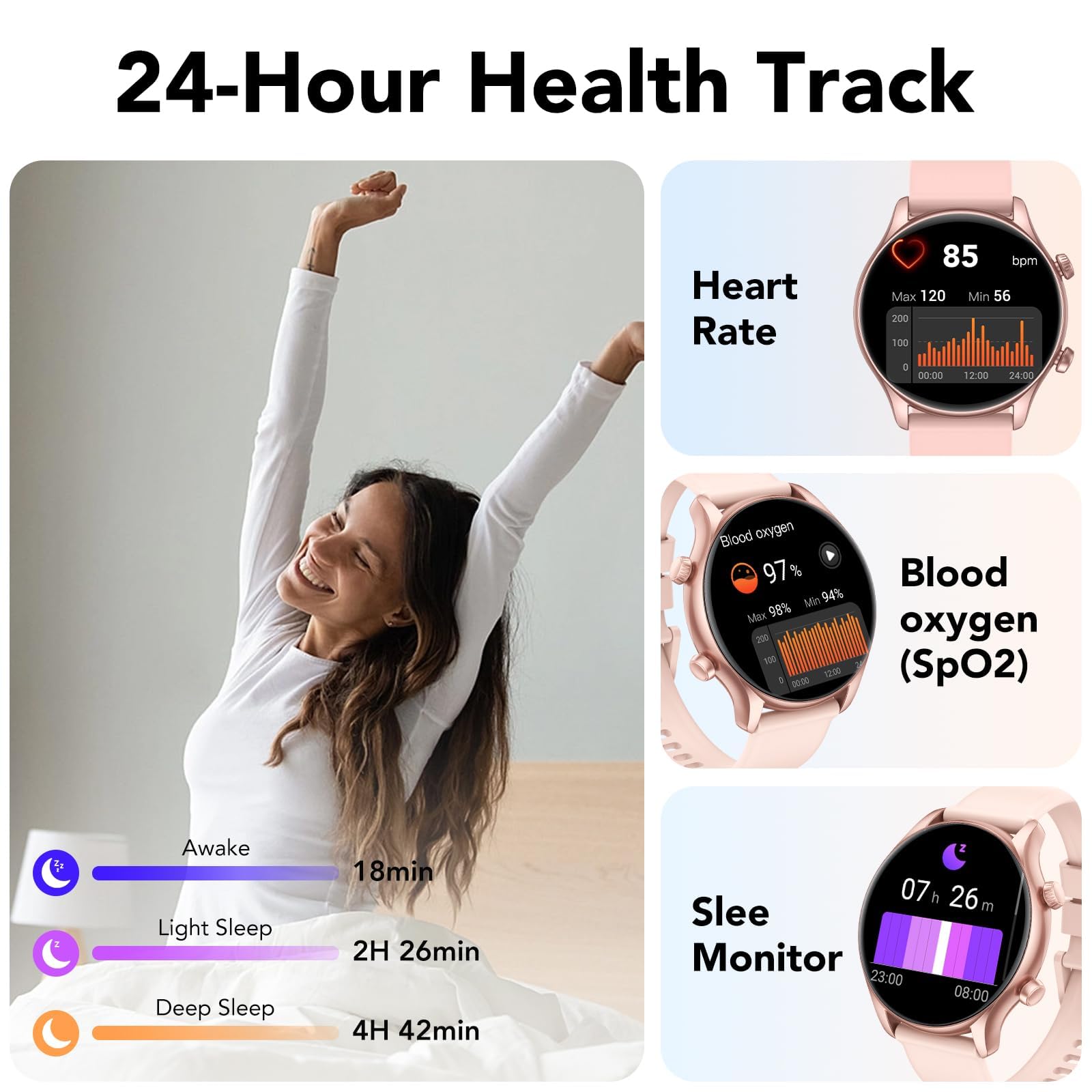 Smartwatch Donna, 1.39" Orologio Smartwatch Donna con Effettua/Risposta Chiamate, Fitness Tracker con 120+ Sportive, Contapassi/SpO2/Cardiofrequenzimetro, IP68 Smart Watch per Android iOS (Rosa)