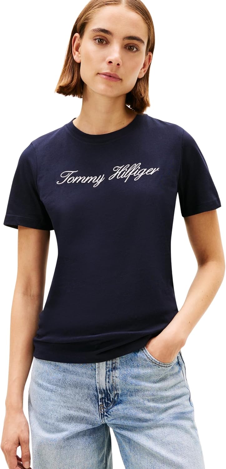 Tommy Hilfiger Women's Nos Script Regular C-nk Ss Ww0ww43459 S/S T-Shirt (pack of 1)