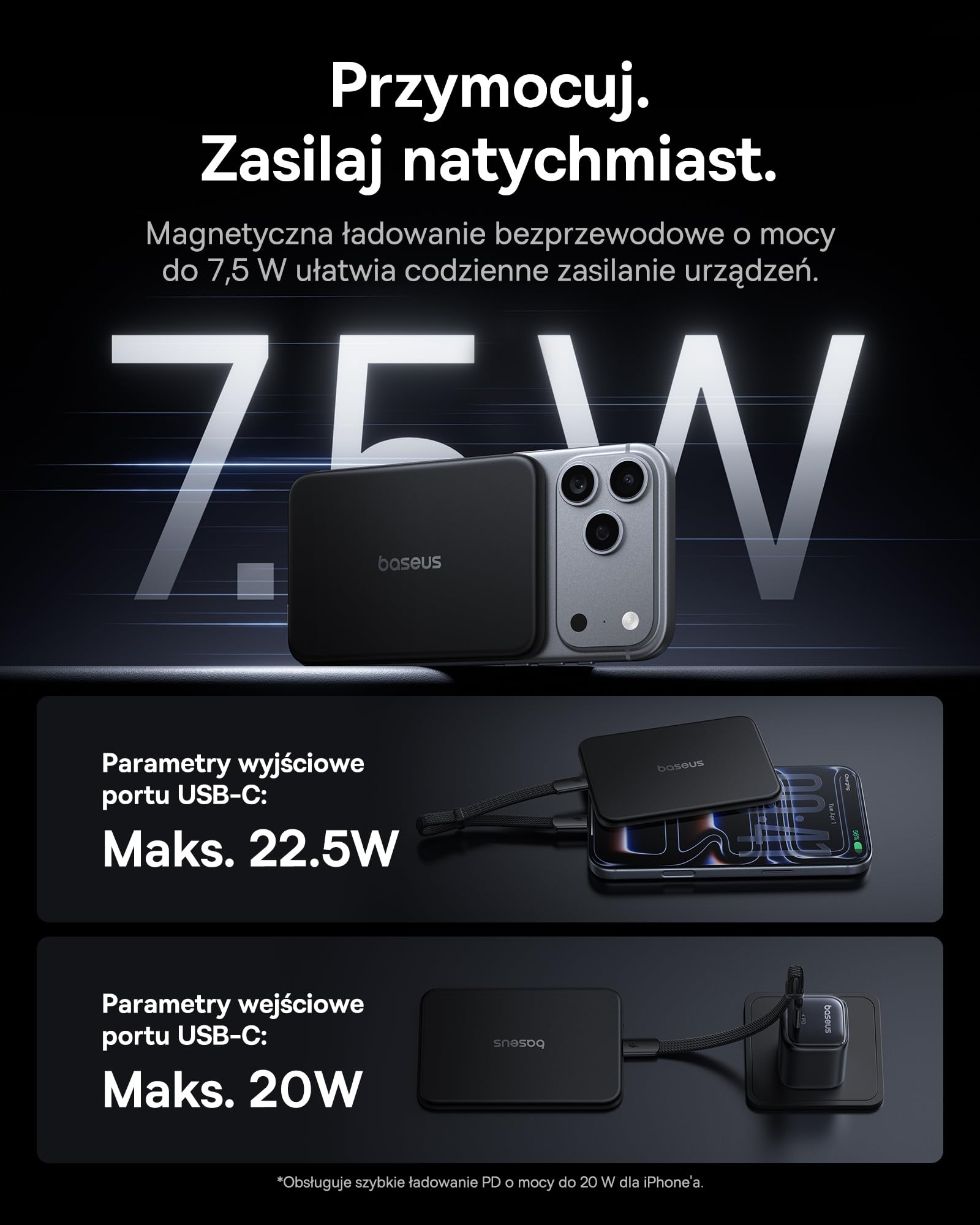 Baseus Picogo Air 0,69 cm Ultra Slim 5000 mAh Magsafe Powerbank, certyfikat CCC, magnetyczna przenośna ładowarka z USB C, 22,5 W, szybkie ładowanie, zewnętrzny akumulator do iPhone 17/16/15/14/13/12