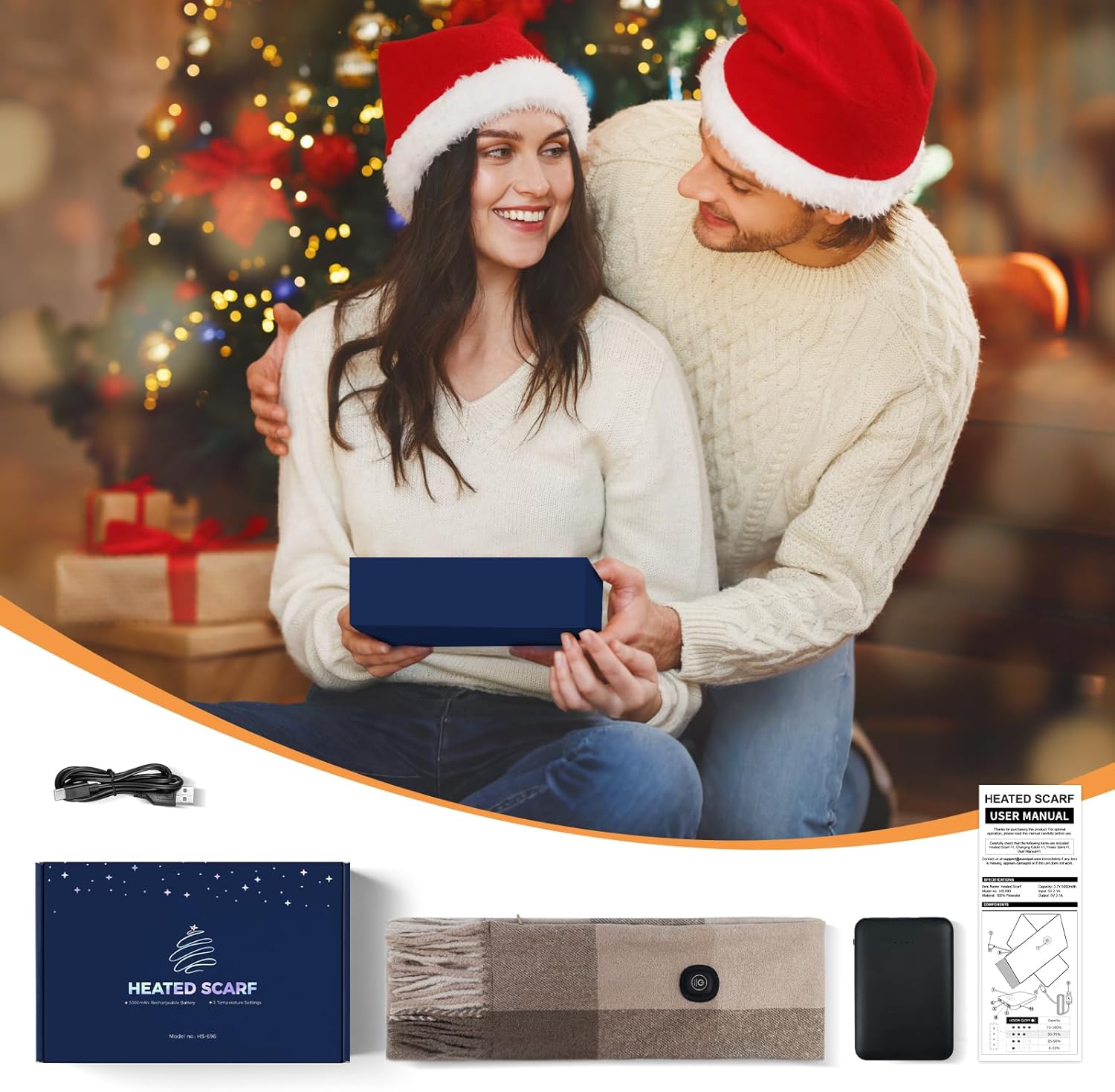 Heated Scarf for Women Winter, Rechargeable Heated Neck Wrap with 5000mAh Power Bank, Electric Heating Pad for Warmth, Neck Pain Relief - Image 7