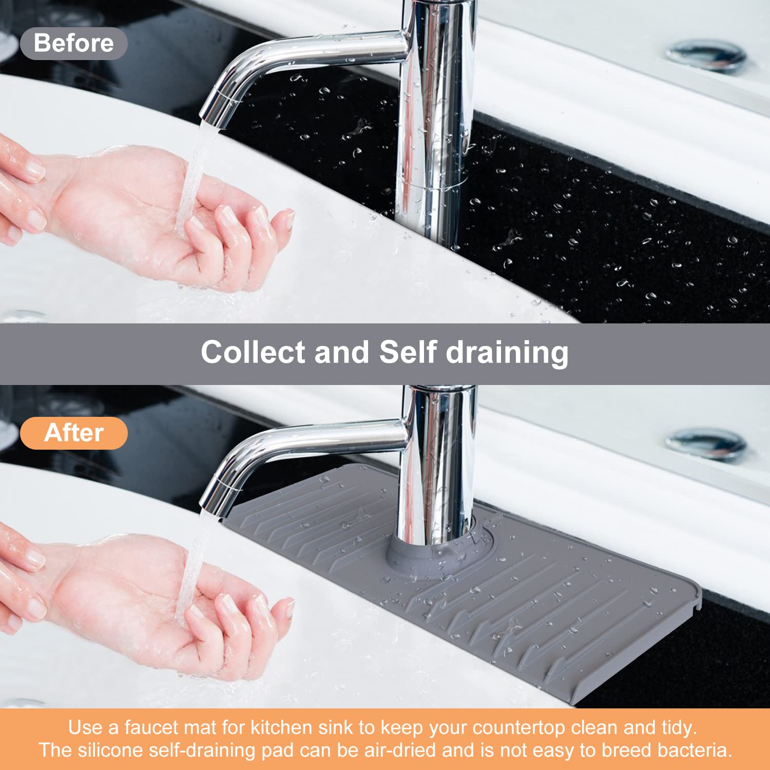 2-Pack Silicone Sink Splash Guards - 14.6 Inch Foldable Faucet Mats For Kitchen & Bathroom Counter Protection