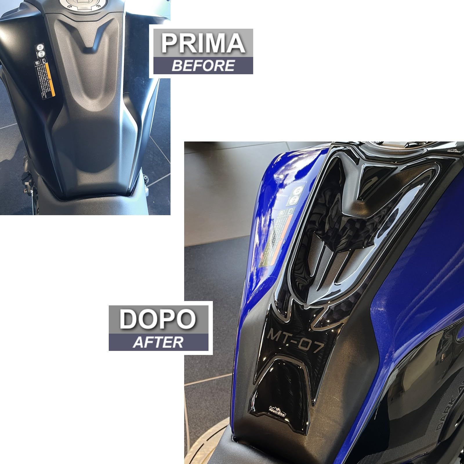 Resin Bike Adhesivos de Moto Compatibles con Yamaha MT-07 2022. Protección Protector de Tanque de Choques y Arañazos de Moto. Adhesivo 3D Resinado - Made in Italy