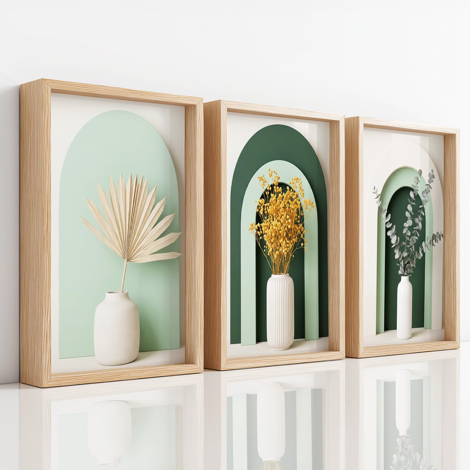 Generisch 3Pcs Modern Minimalistisch Wandbilder mit HD-Druck, Trockenblume Vase Bilder Auf Leinwand Poster Deko für Wohnzimmer Schlafzimmer Büro, Ungerahmt, 50 x 70 cm