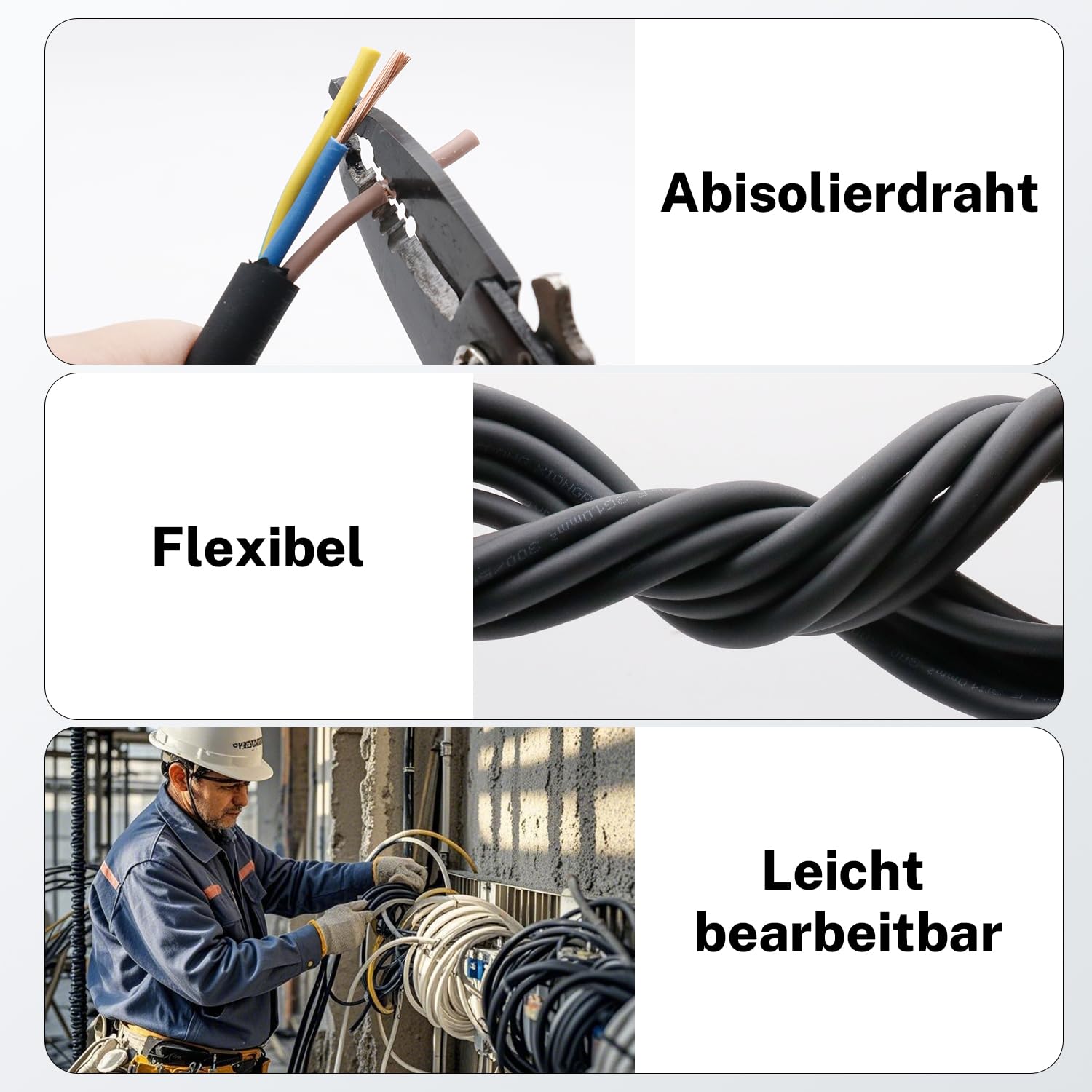FIRMERST Gummikabel 3x1mm² Stromkabel Außenbereich 15 Meter, Wetterfest und Flexibel für Gartenbeleuchtung und Werkzeuge