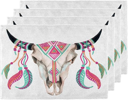 Bulls - Juego de 4 manteles individuales con diseño divertido de toros, lavables, impermeables, para fiestas, hogar, comedor, decoración de mesa de