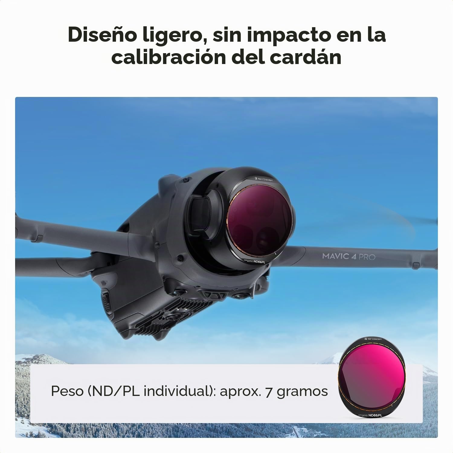 K&F CONCEPT Paquete de 4 Filtros ND/PL compatibles con dji Mavic 4 Pro, ND8/PL ND16/PL ND32/PL ND64/PL, Polarizador de Densidad Neutra Vidrio HD Multicapa Accesorios para Dron, Sin Tinte y Reflejos