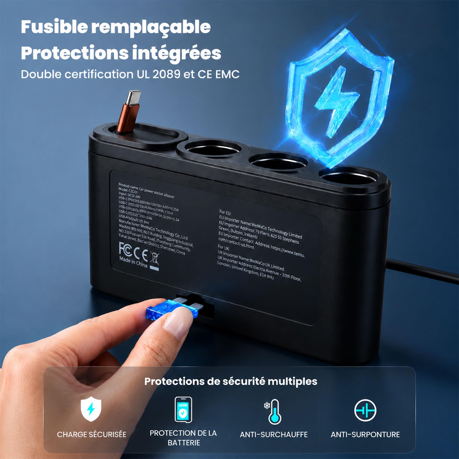 Cargador de coche USB-C PD45W, 9 en 1, 228 W, adaptador para