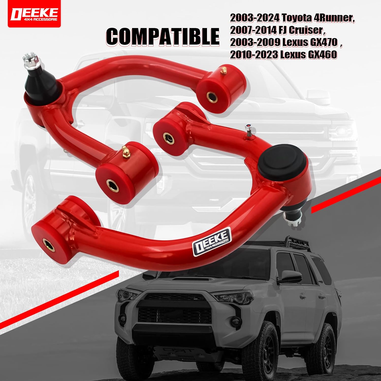 Front Upper Control Arms for 2-4" Lift – Compatible with 2003-2024 Toyota 4Runner, 2007-2014 FJ Cruiser, 2003-2009 Lexus GX470 & 2010-2023 GX460 – Adjustable Tubular A-Arms Direct Replacement