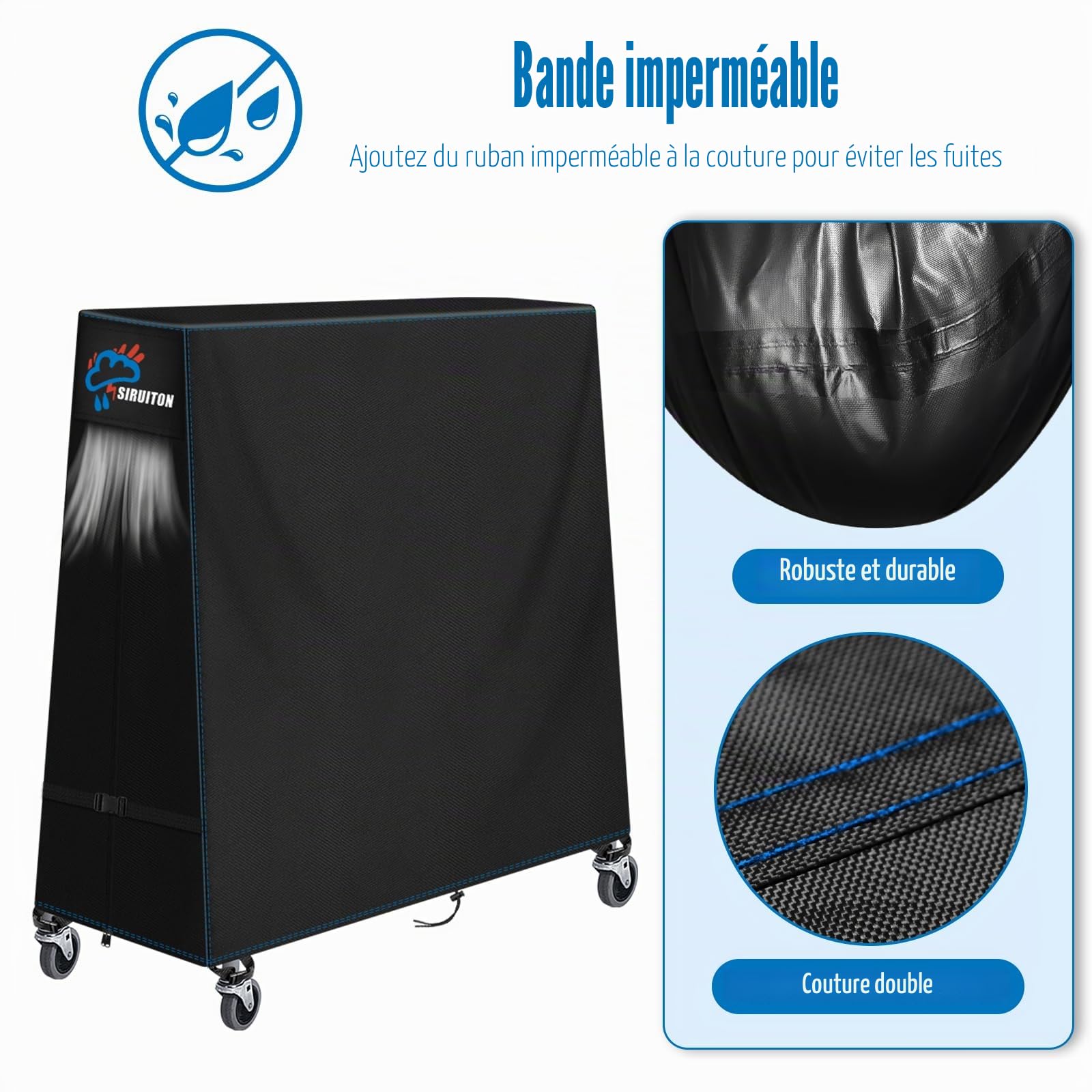 SIRUITON Housse de table de tennis de table Compatible avec les tables pliantes et fixes, résistance élevée, imperméable et respirable en 500D, protection pour table de ping-pong（173x77x158cm）