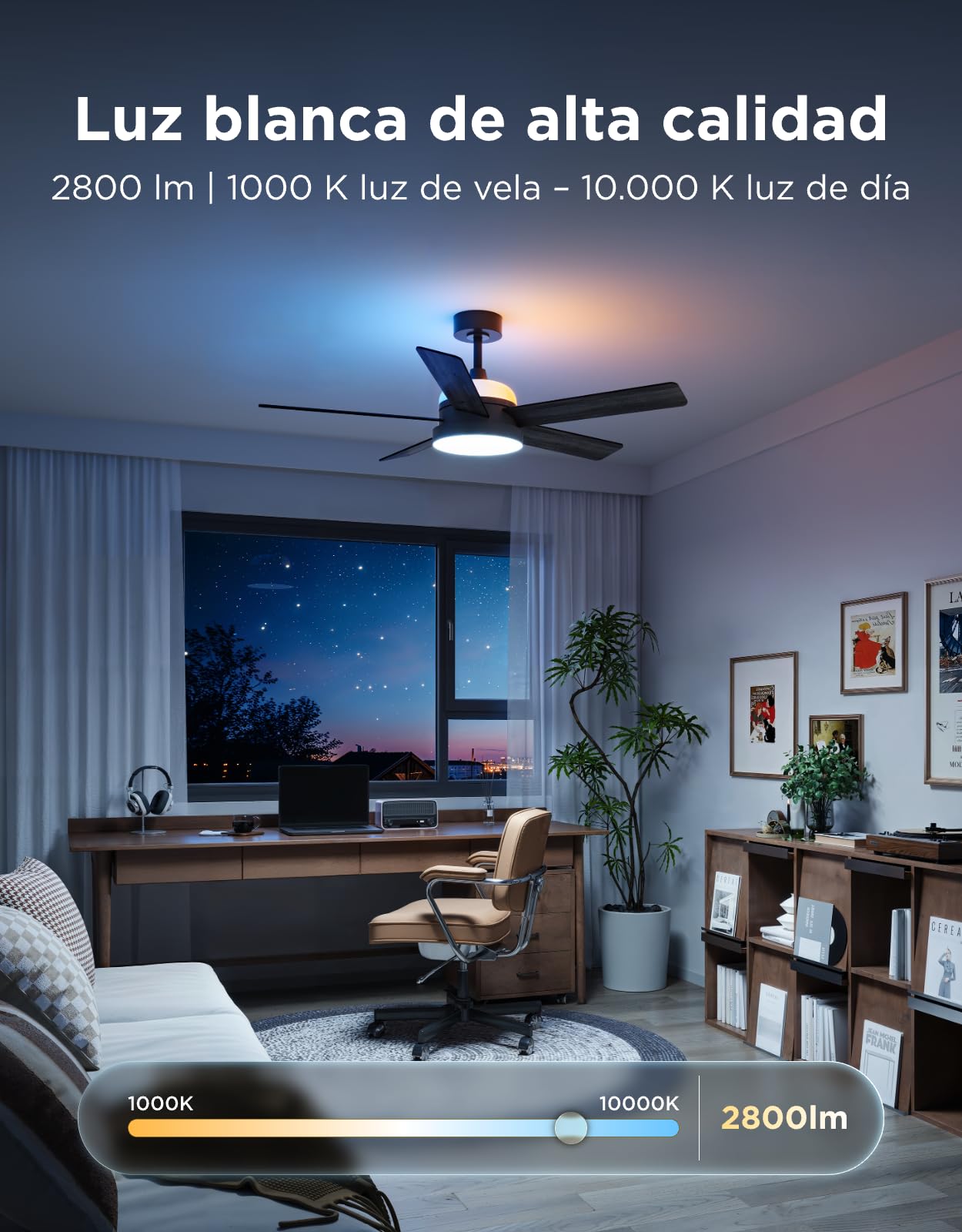 Govee Ventilador de Techo con Luz, RGBIC Inteligente Ø132cm Lampara Ventilador Techo y Mando a Distancia, 2800 lm, Motor DC Reversible, Regulable, para Dormitorio y Salón
