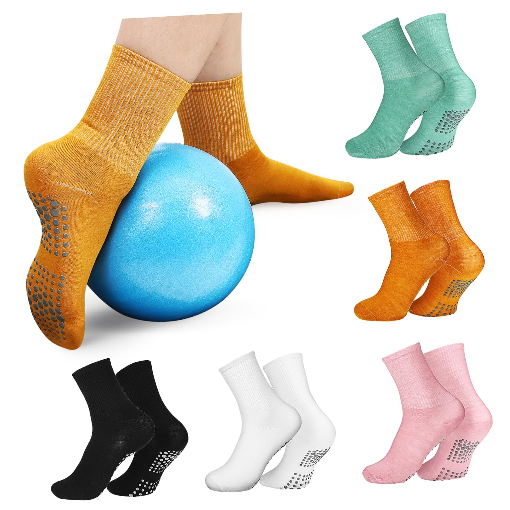 Gogogmee Elastic Non Slip Yoga Socks 5 Pairs Dance High Ankle Comfort Moisture Wicking Unisex Cotton