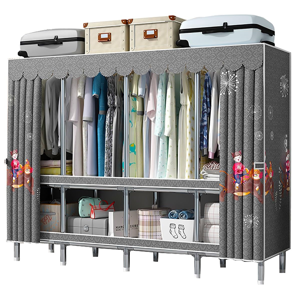 Penderie placard portable grand volume armoire de rangement vêtements tissu 205x45x170 cm