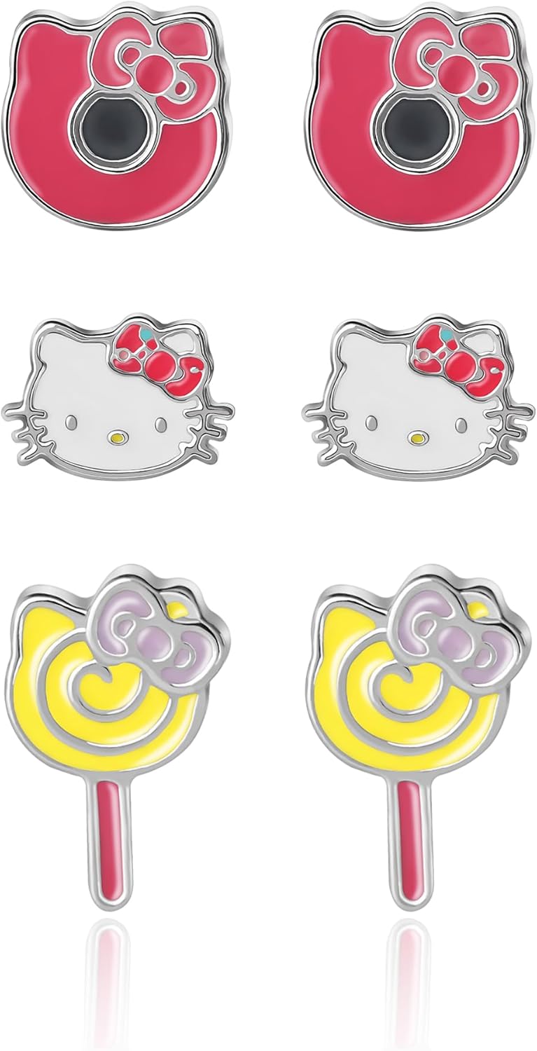 Hello Kitty Earrings Set | Official License 3-Pack Stud Earrings | Hello Kitty Stuff from Sanrio