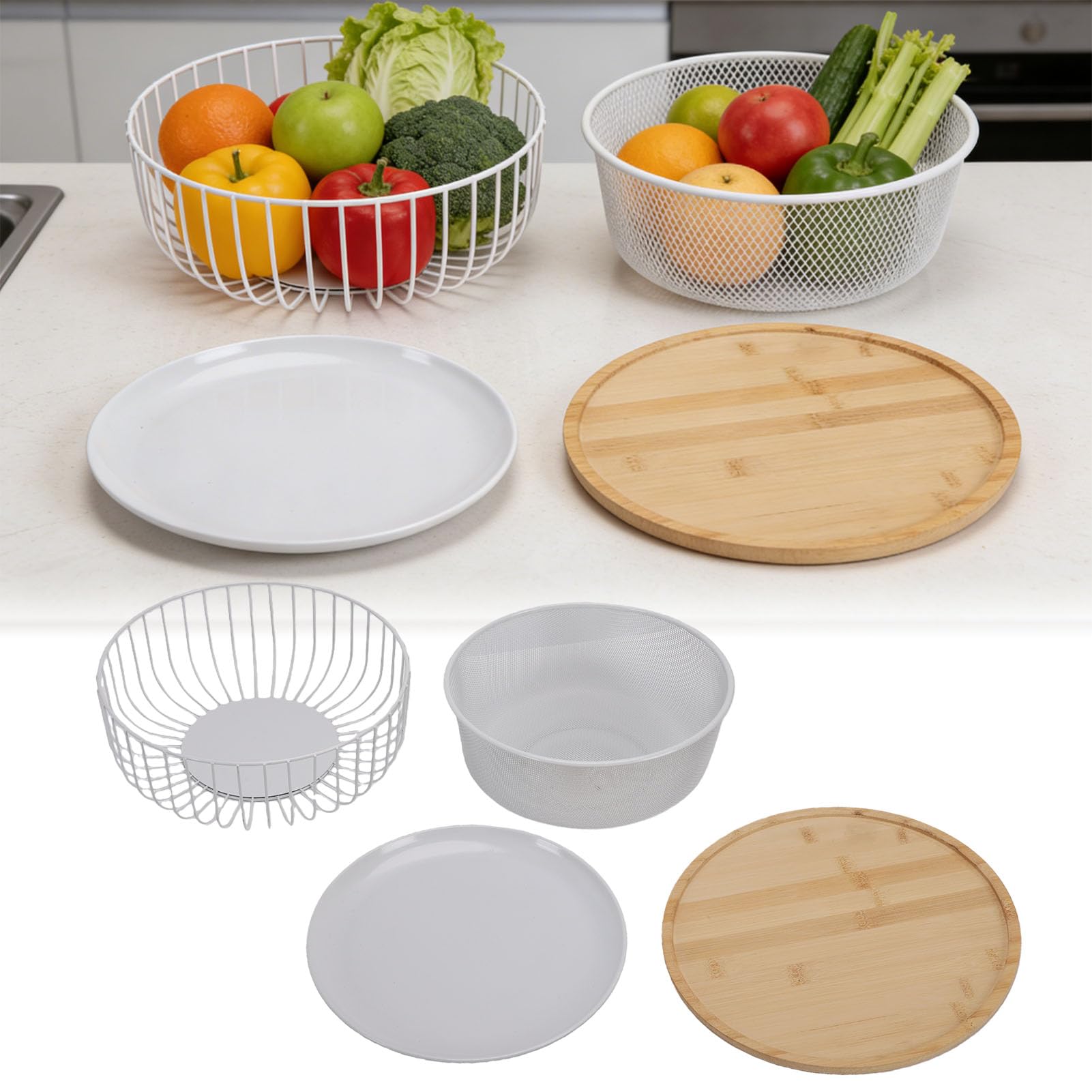 Zerodis Gemüseteller, Obstteller, Tabletts, Kapazität, Küchenarbeitsplatte, Metalldrahtgeflecht, Obstschale, Küchenzubehör für Wohnzimmer, Esstisch, Organisieren, Servieren von Obst, Snacks