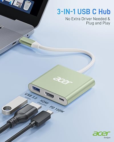 Miniatura 23 de Acer Adaptador USB C a HDMI, 4K USB C Hub con 100 W PD, puerto USB 3.0, HDMI a USBC convertidor AV digital multipuerto para MacBook Pro/Air, iPad