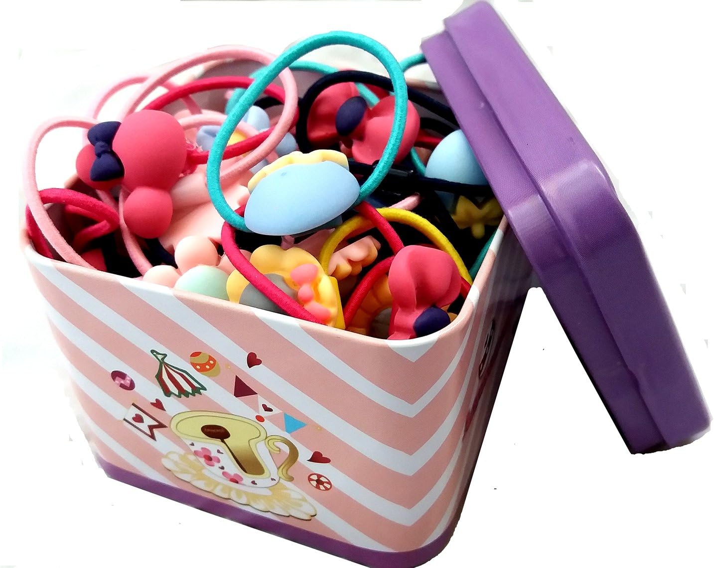 Set of 40 Cute Girls No-Damage Effortless Elastic Hair Ties,Matte Resin Cartoon Hair Tie Bands Ropes Ponytail Holder, Mixed-colors,Variety of Styles (qllove1702)