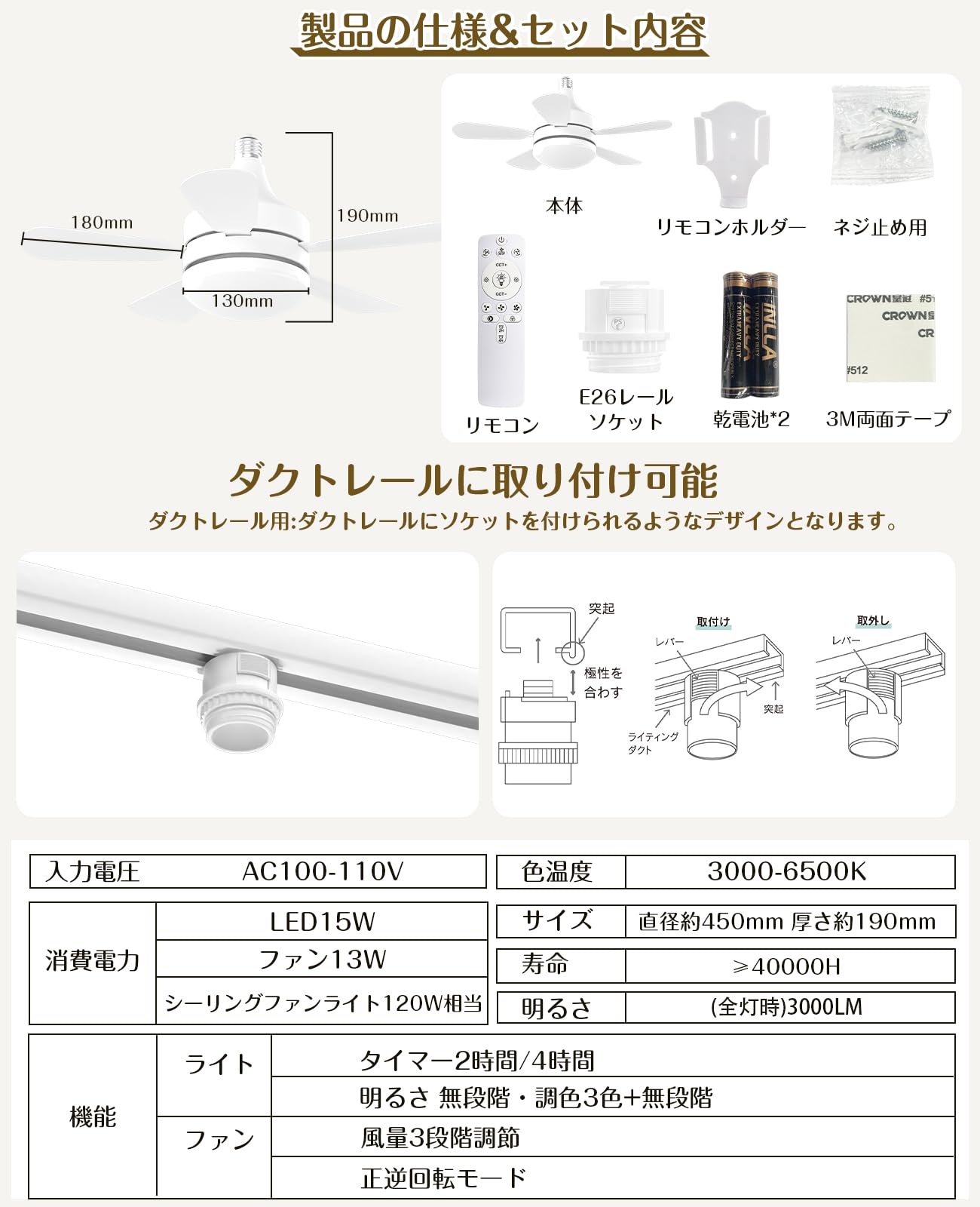 Amazon.co.jp : 【ダクトレール専用】TENKOO&YOU LED シーリングファン
