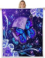 Vista 30 de Colorful Butterfly Fleece Flannel Blanket,Rustic Tree Butterflies Bed Sofa Couch Blanket,50"x60",Retro Blue Tie Dye Fuzzy Soft Fleece Throw Blankets