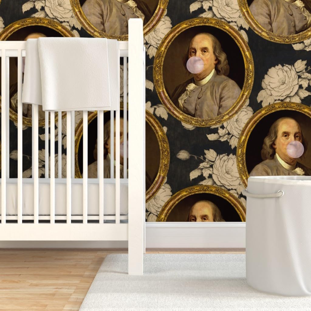 Removable Wallpaper 12ft x 2ft - Benjamin Franklin Portrait Historical Botanical Gum Custom Pre-Pasted Wallpaper by Spoonflower