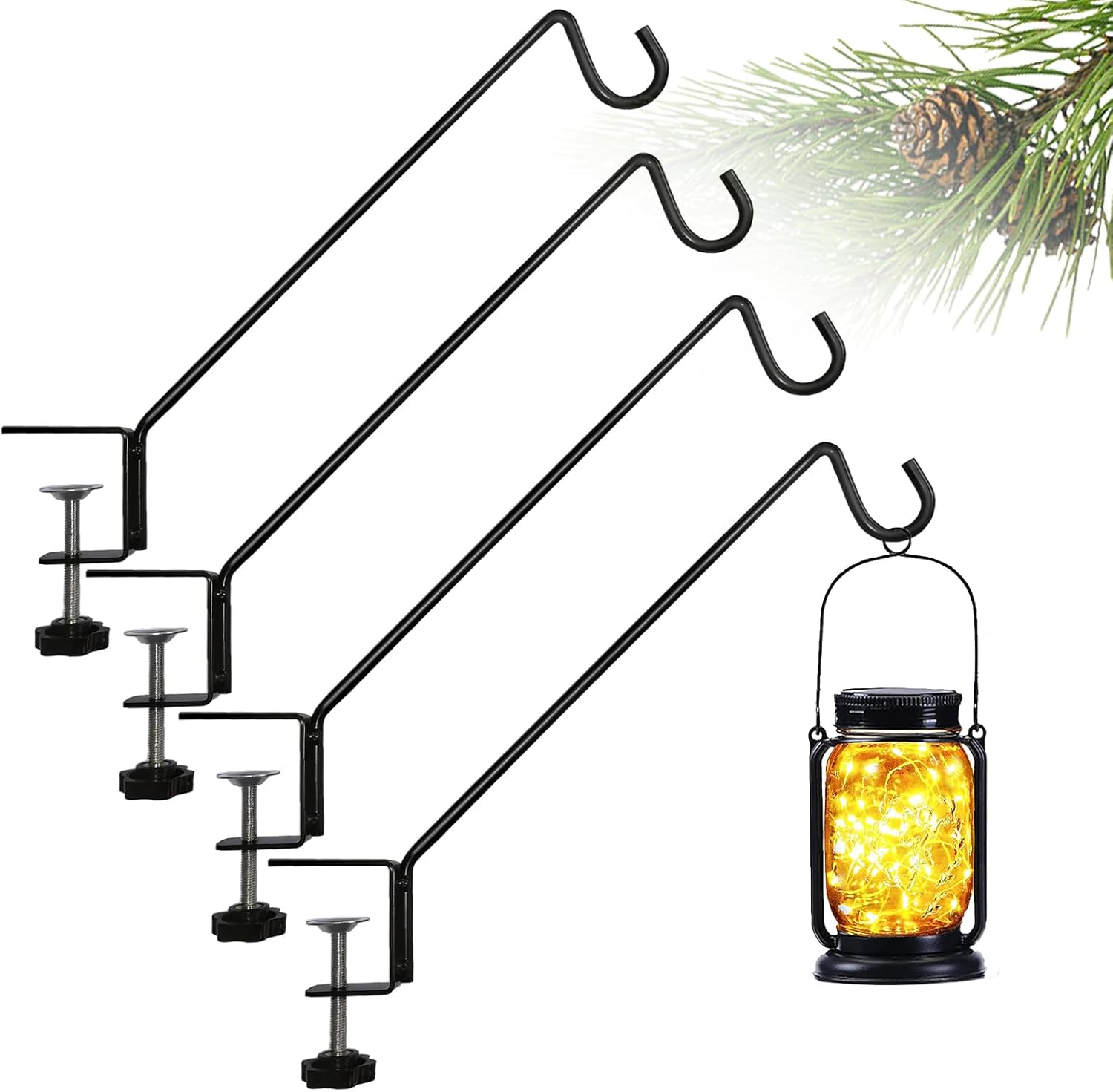 Short Deck Hook Bird Feeder Hanger Hook for Railing 13 Inch for Bird Feeders,Planters,Lanterns,Plants Flower Suet Baskets,Wind Chimes Holiday Decoration (4)（Lanterns Not Included