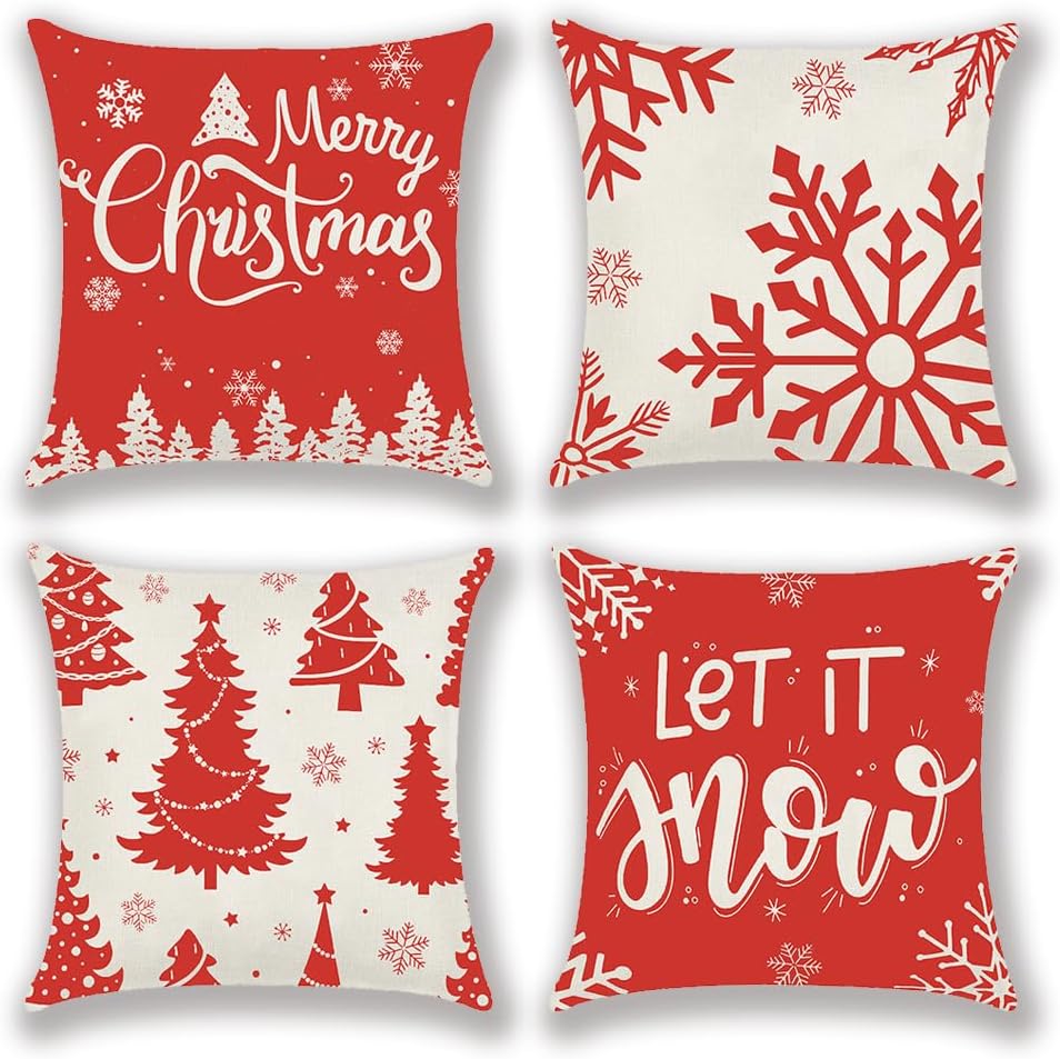 Let It Snow Christmas Pillow Covers 18x18, Merry Christmas