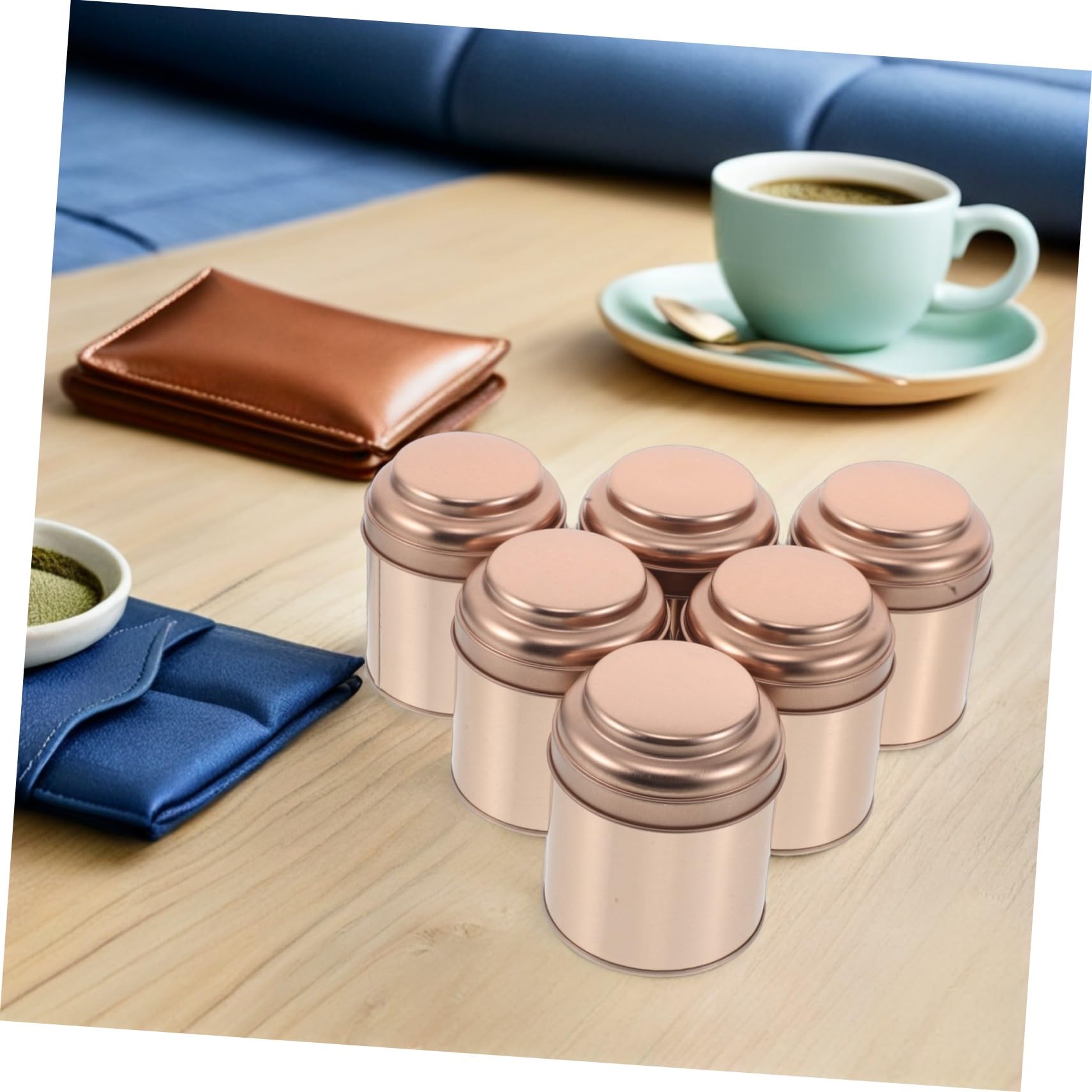 6 Stück Runde Tee-dosen mit Luftdichtem Deckel Kleine Teedose aus Robustem Weißblech Aromadichte Aufbewahrung für Losen Tee Vielseitig für Zuhause und Reisen Rosegoldfarben