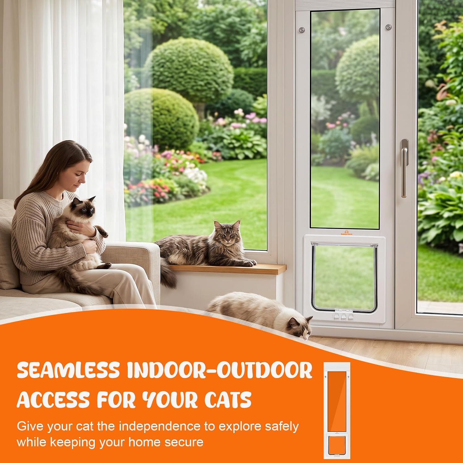 30-32.5" Vertical Cat Door for Window, Adjustable Height & 4 Locks | Adjustable Vertical Window Cat Door Fits Windows 30-32.5" High. 4 Lock Modes. Aluminum Frame. No Tools Needed