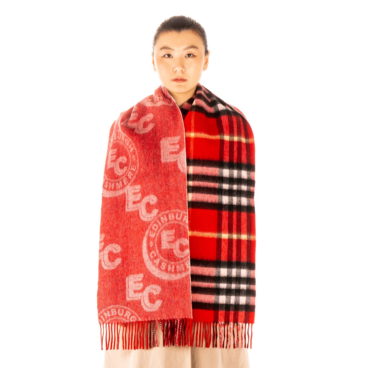 Edinburgh Cashmere Unisex Red Scarf Pure Lambswool L