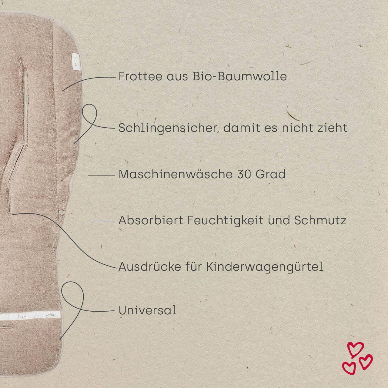 Koeka Coussin Pour Poussette - Universel - Dijon - Coton Biologique - Taupe - Tu