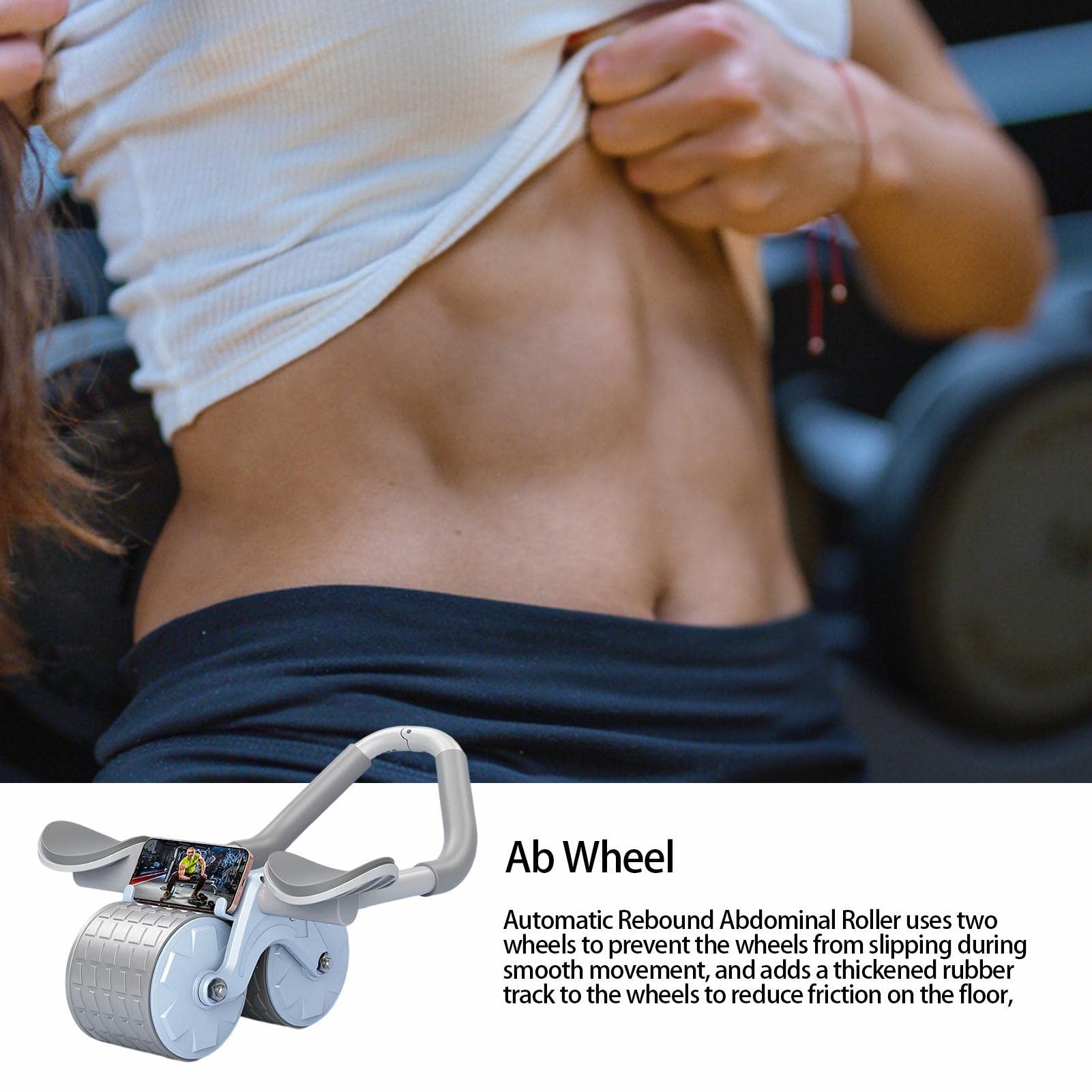 Rodillo abdominal con rebote automático, rueda abdominal para ejercitar los abdominales | Rodillo abdominal con rodillera, entrenamiento de fuerza central, equipo de fitness para ejercitar los