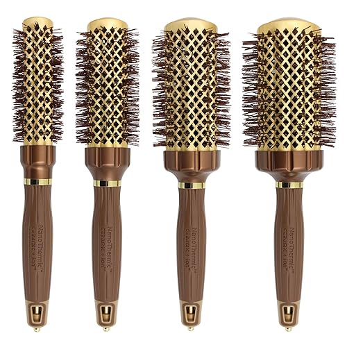 Olivia Garden Cepillo térmico NanoThermic PowerGrip con barril ondulado patentado especial para mayor tensión y agarre, barril recubierto de