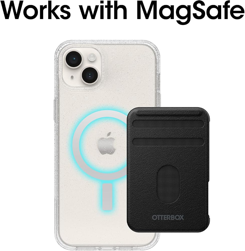OtterBox iPhone 14 Plus Symmetry Series+ Case - STARDUST (Clear/Glitter), ultra-sleek, snaps to MagSafe, raised edges protect camera & screen