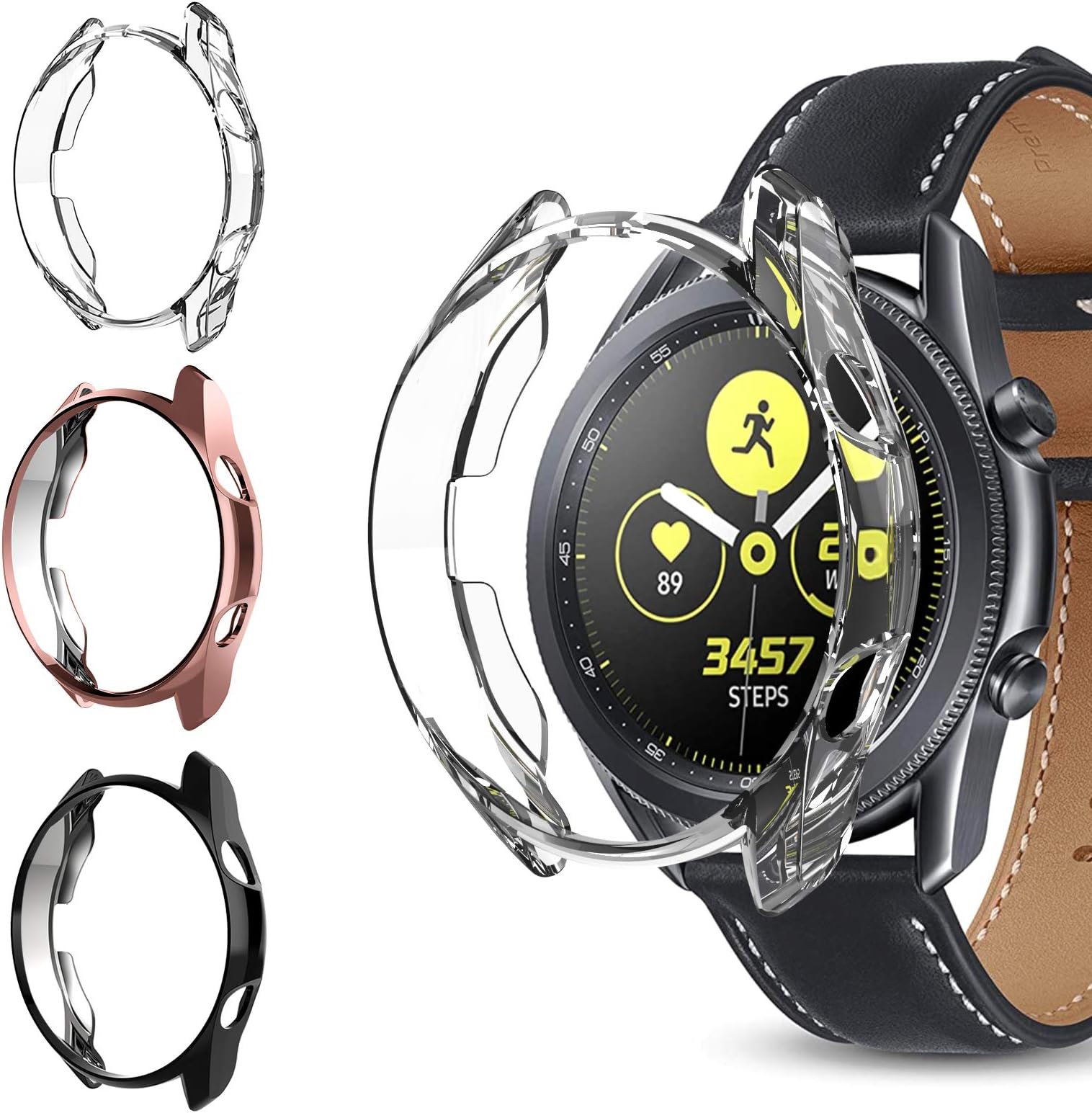 3 Packs Case Screen Protector Compatible Samsung Galaxy Watch 3 45mm, NAHAI TPU Ultra-Slim Plated Shock-Proof Around Cover Anti-Scratch Bumper Shell for Galaxy Watch 3 45mm