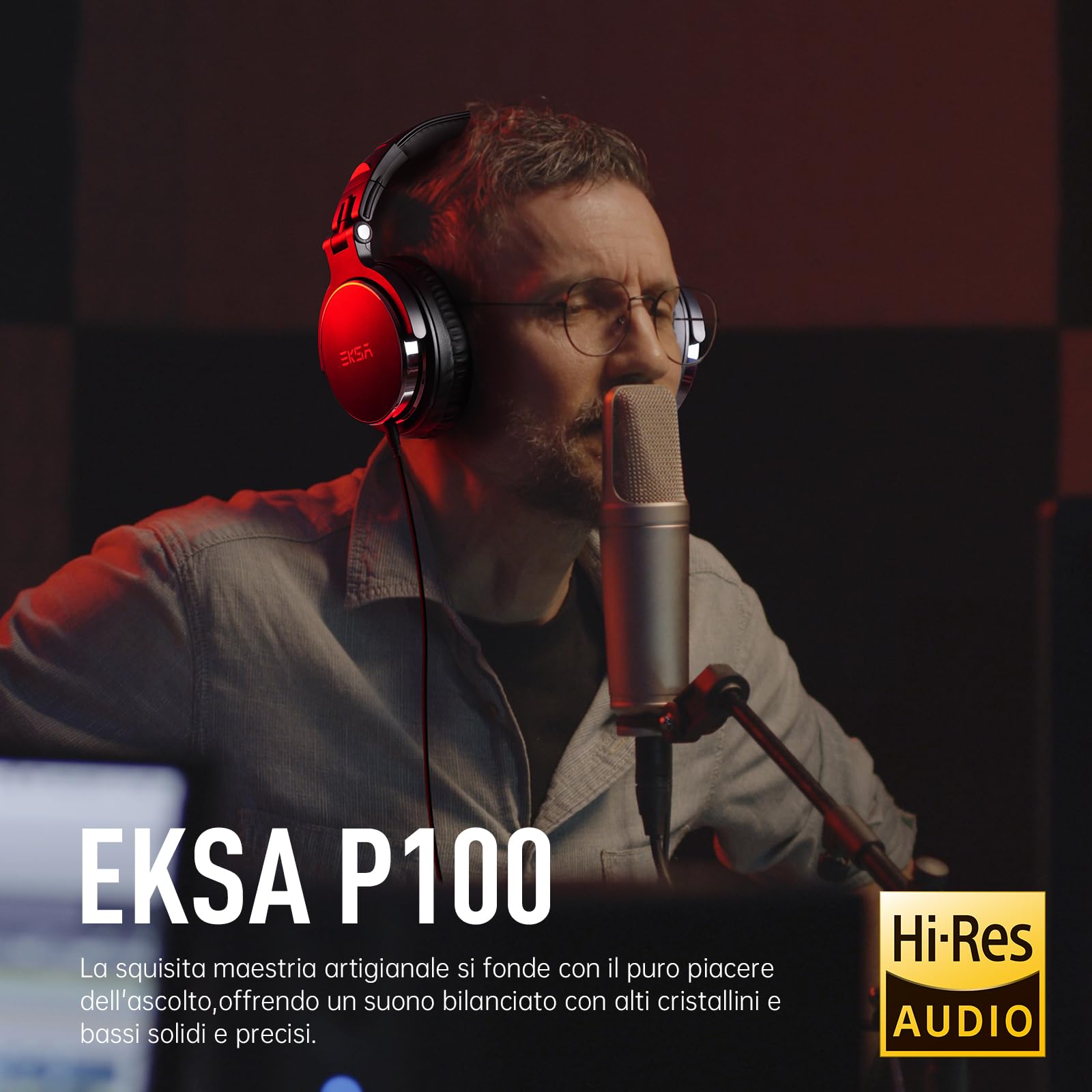 EKSA Cuffie Over Ear Jack 3,5 mm e 6,35 mm, per Registrazione, Mixaggio, Monitoraggio in Studio, DJ, Chitarra,Podcast, Cellulare, PC, Headset Cablate con Shareporte Microfono