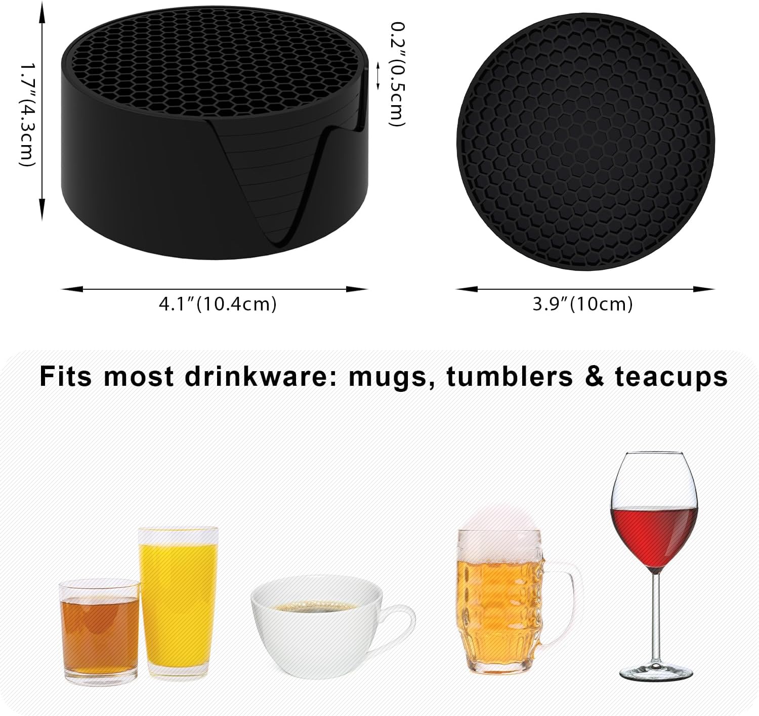 Silicone Coasters [8 Pack] with Holders Drink Coasters, for Hot or Cold Drinks Thickened, Non-Slip, Non-Stick (Gray) - Image 3