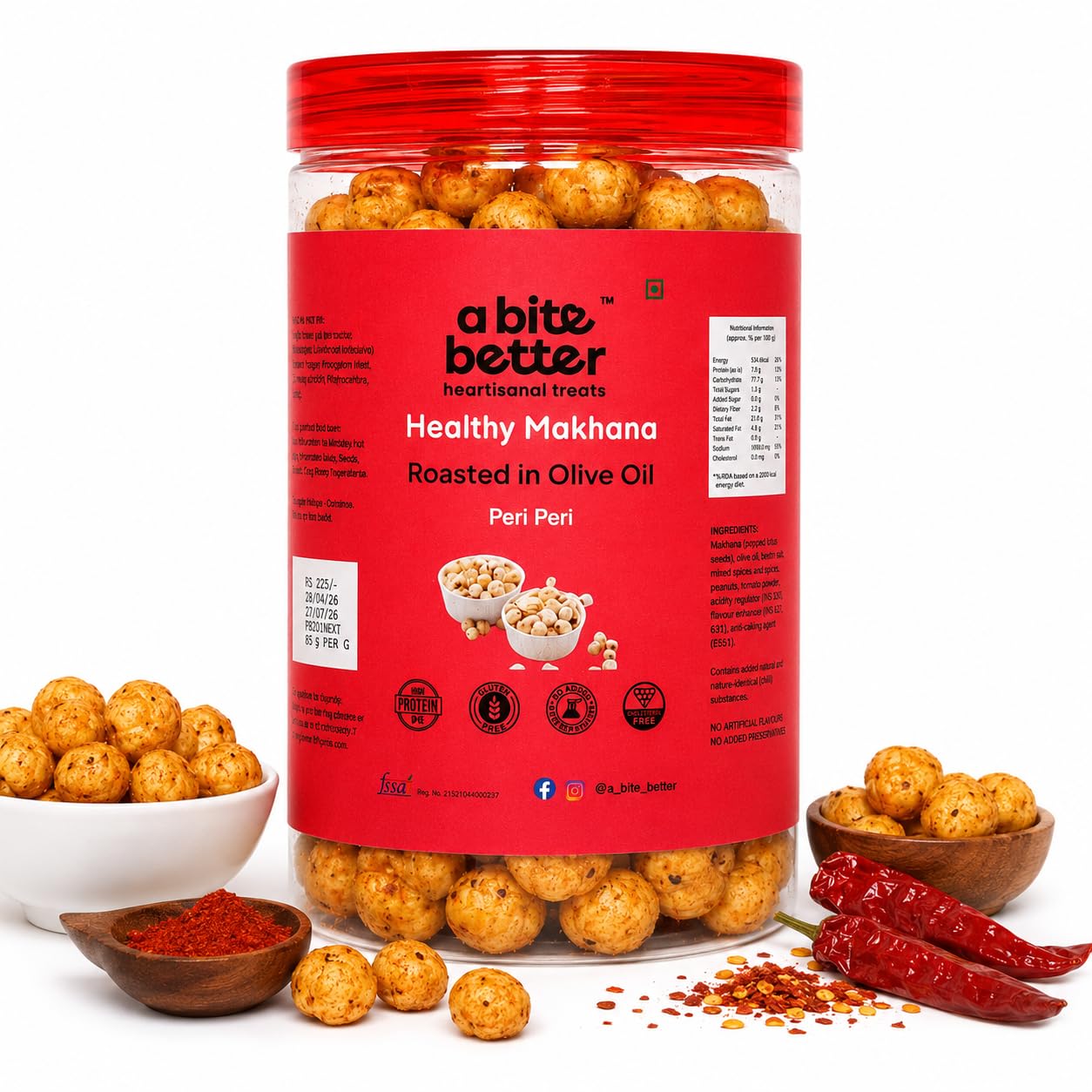 a bite better Roasted Makhana | Peri Peri Flavor | Roasted in Olive Oil | Healthy Fox Nuts Snack | Light & Crunchy | Gluten Free | High in Fiber | 85g