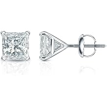 IGI Certified 18k White Gold 4-Prong Martini Princess-Cut Diamond Stud Earrings 2 cttw, H-I, SI2-I1 SB
