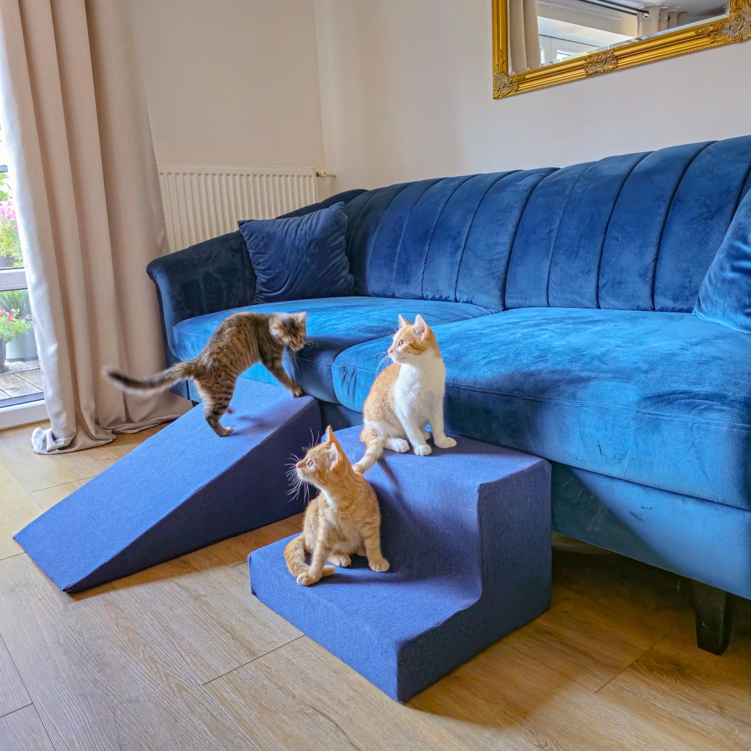 Rampe pour Chien Et Chats Animaux Rampe pour Canapé Et Lit Rampe avec Housse Amovible, Bleu Foncé