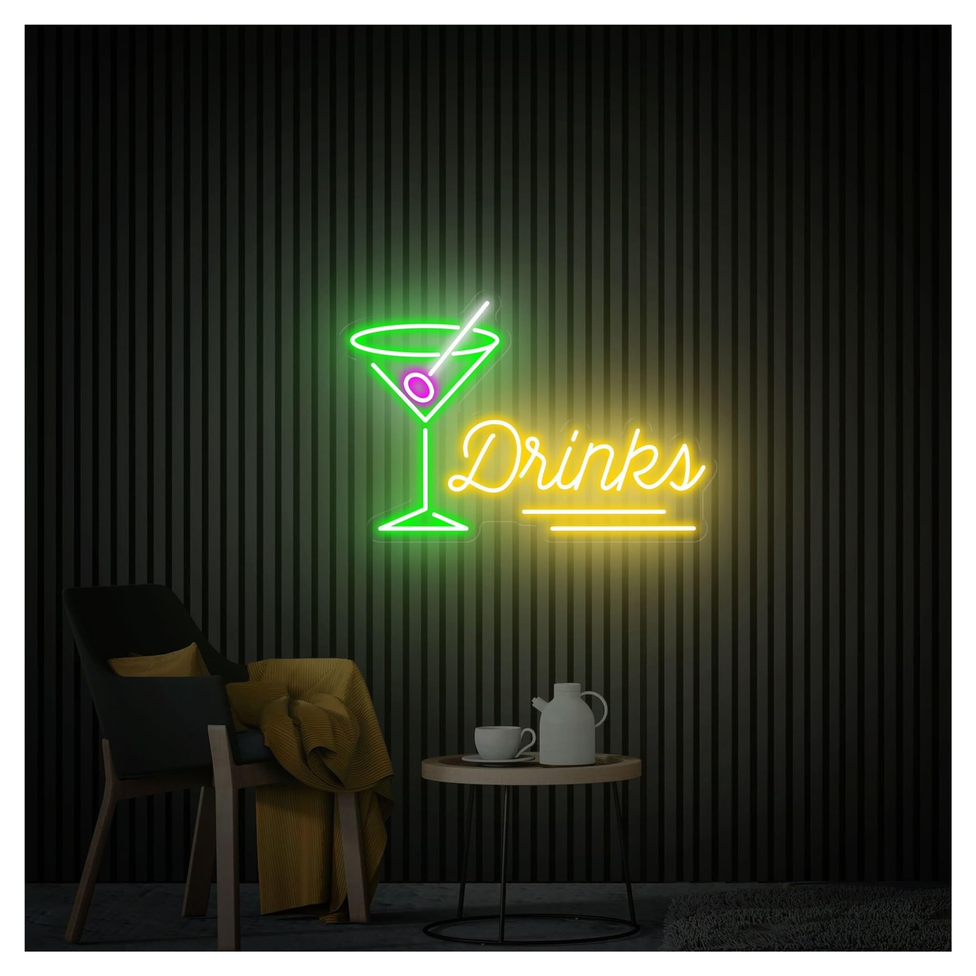 RONGCH Hanging Art Signs Drinks Neon Sign,Suitable for Cocktail Bar Party Wall Decor with Dimmable 28cmx40cm(C)