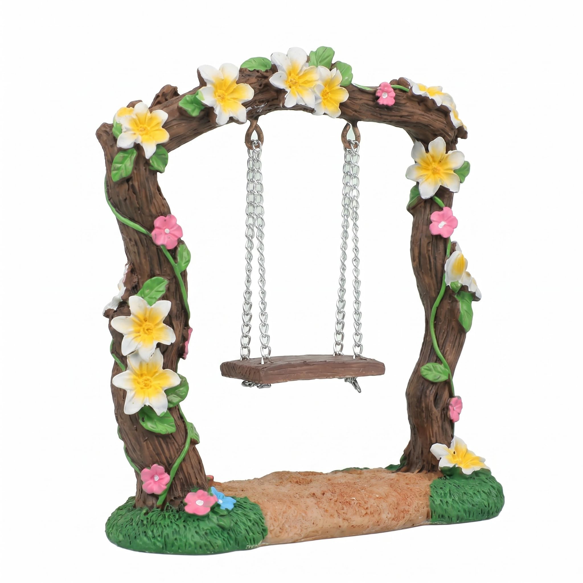 Binwat Miniature Fairy Garden Swing, Flower Tree Swing Figurine, Handmade Resin for Micro Landscape Courtyard Garden Outdoor Display Decor, Decorative Mini Furniture (B)