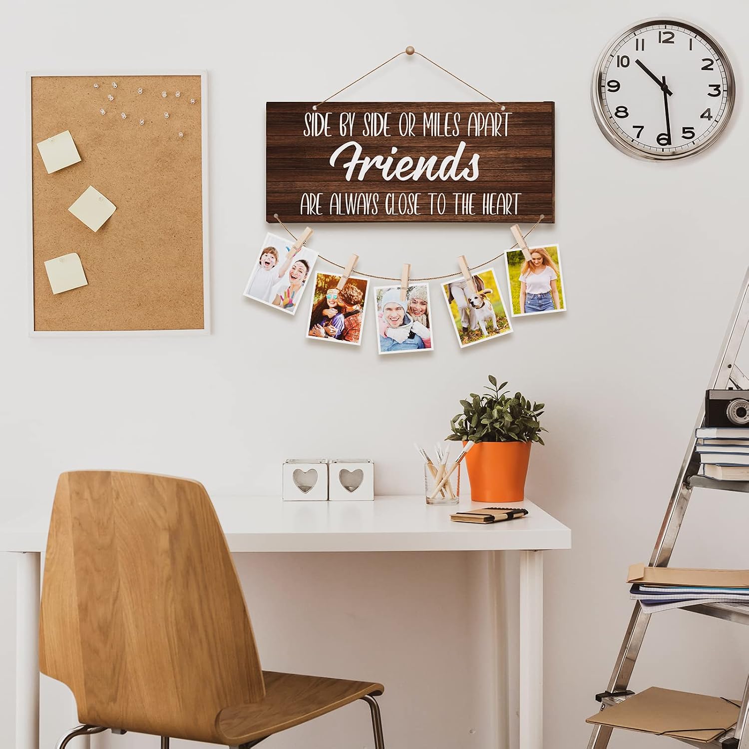 Blulu Friendship Picture Frame, Best Gifts for Teen Girls, Wooden Hanging Photo Display Holder 13.5 x 5.5 Inch Rustic Hanging Photo Display Board with Clothespins and Twine for Home Bedroom Decor image 3