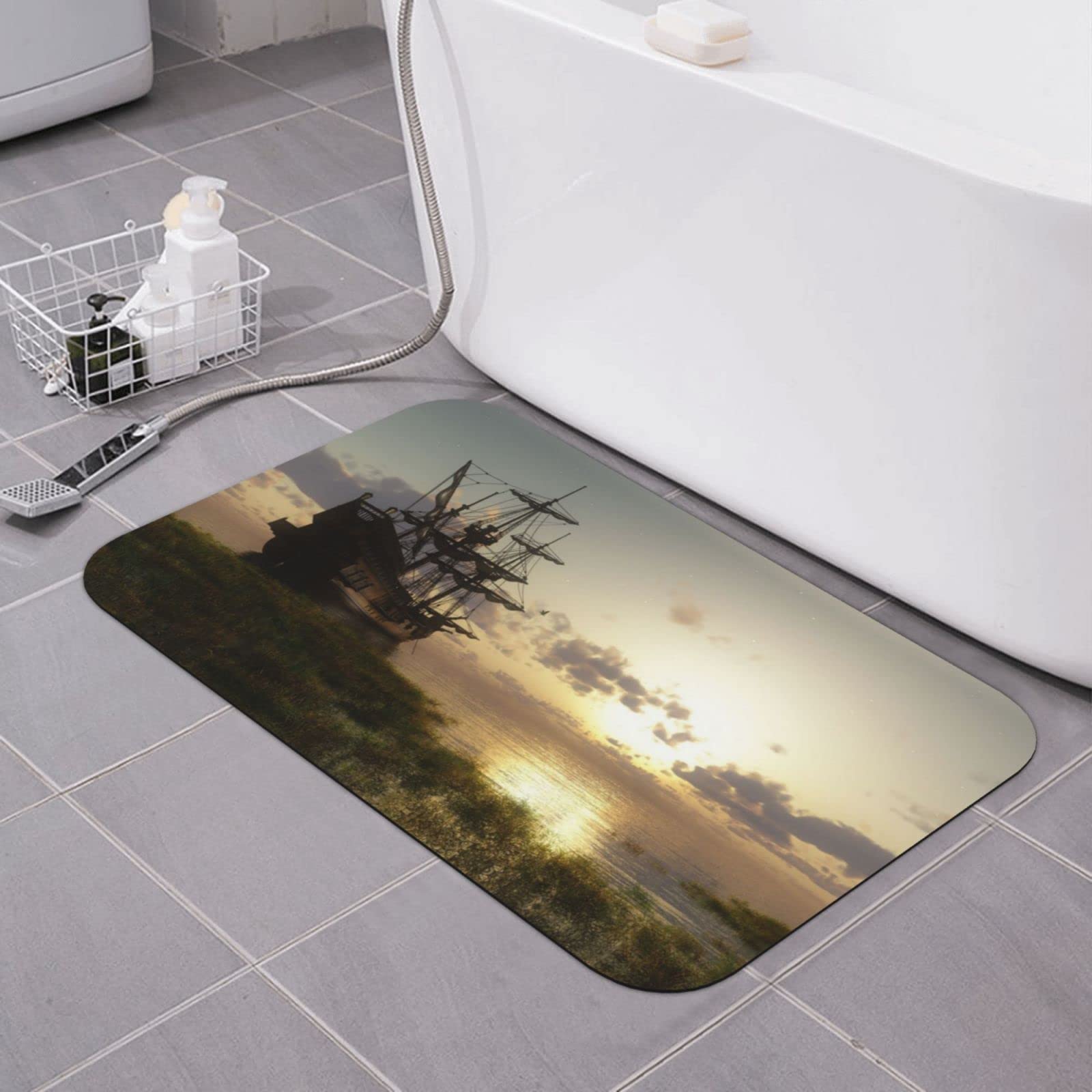 Tapis antidérapant en diatomée pirate pour éviter les glissades en salle de bain