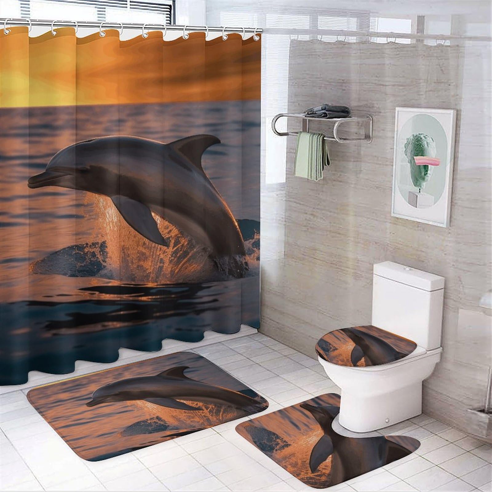 Rideau de douche imperméable Dusk Dolphin contre les inondations de salle de bain
