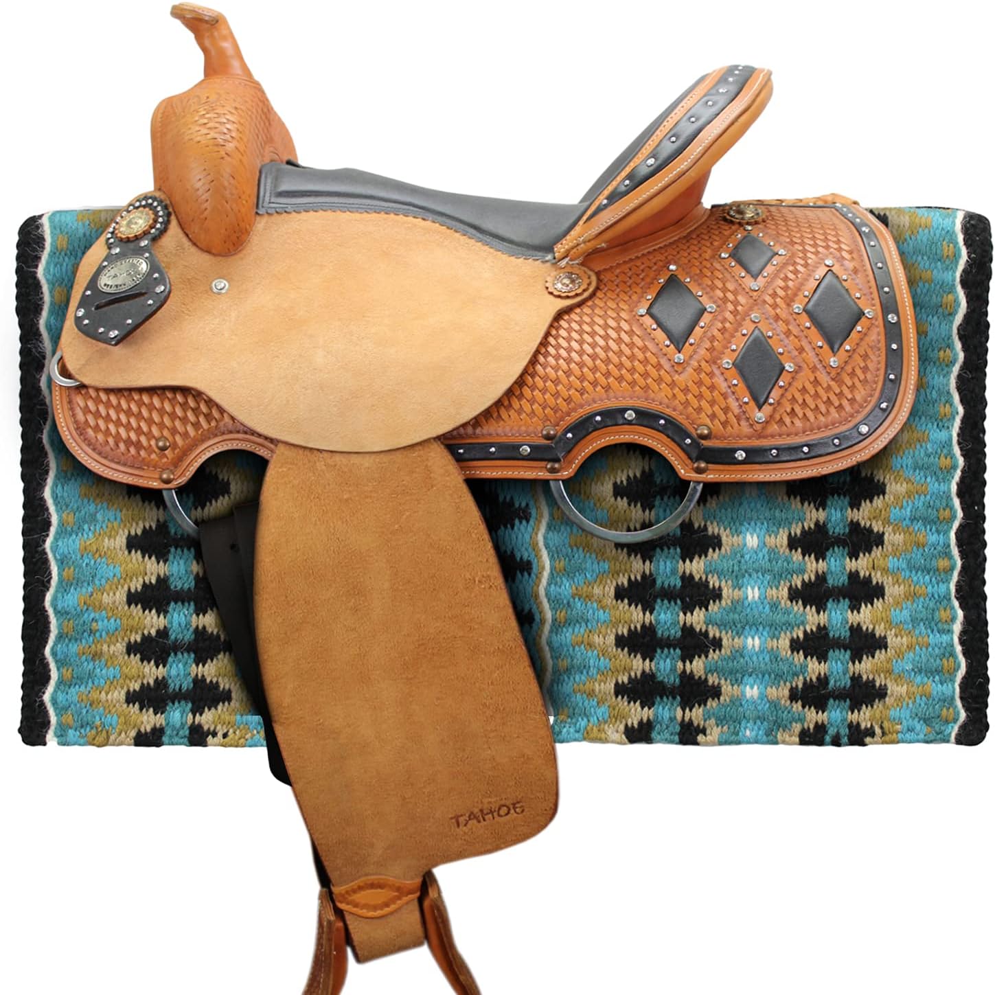 Tahoe Tack Reya Western Show Saddle Blanket – Handwoven 100% New Zealand Wool, Oversized 34" x 38", Heavyweight 5+ lbs, Vibrant Design, Ideal for Layering at Shows, Parades & Rodeos