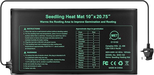 RIOGOO Seedling Heat Mat,Hydroponic Heating Pad Waterproof for Seed Reptile Plant with Power-Off Protection Safe and Durable 24 * 52cm CE Certified(UK)