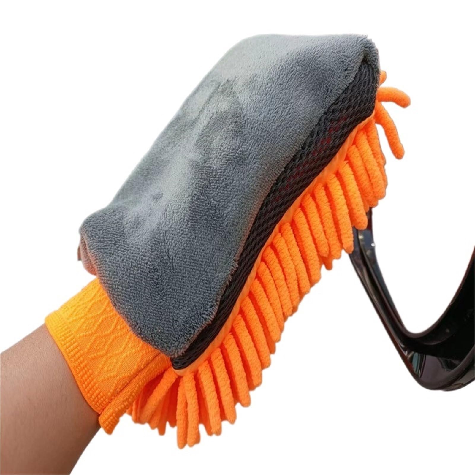 MDSRFGN Car Wash Mitt 1pc Waterproof Car Wash Microfiber Gloves Thick Cleaning Mitt Wax Detailing Brush Double-faced Glove(Orange)