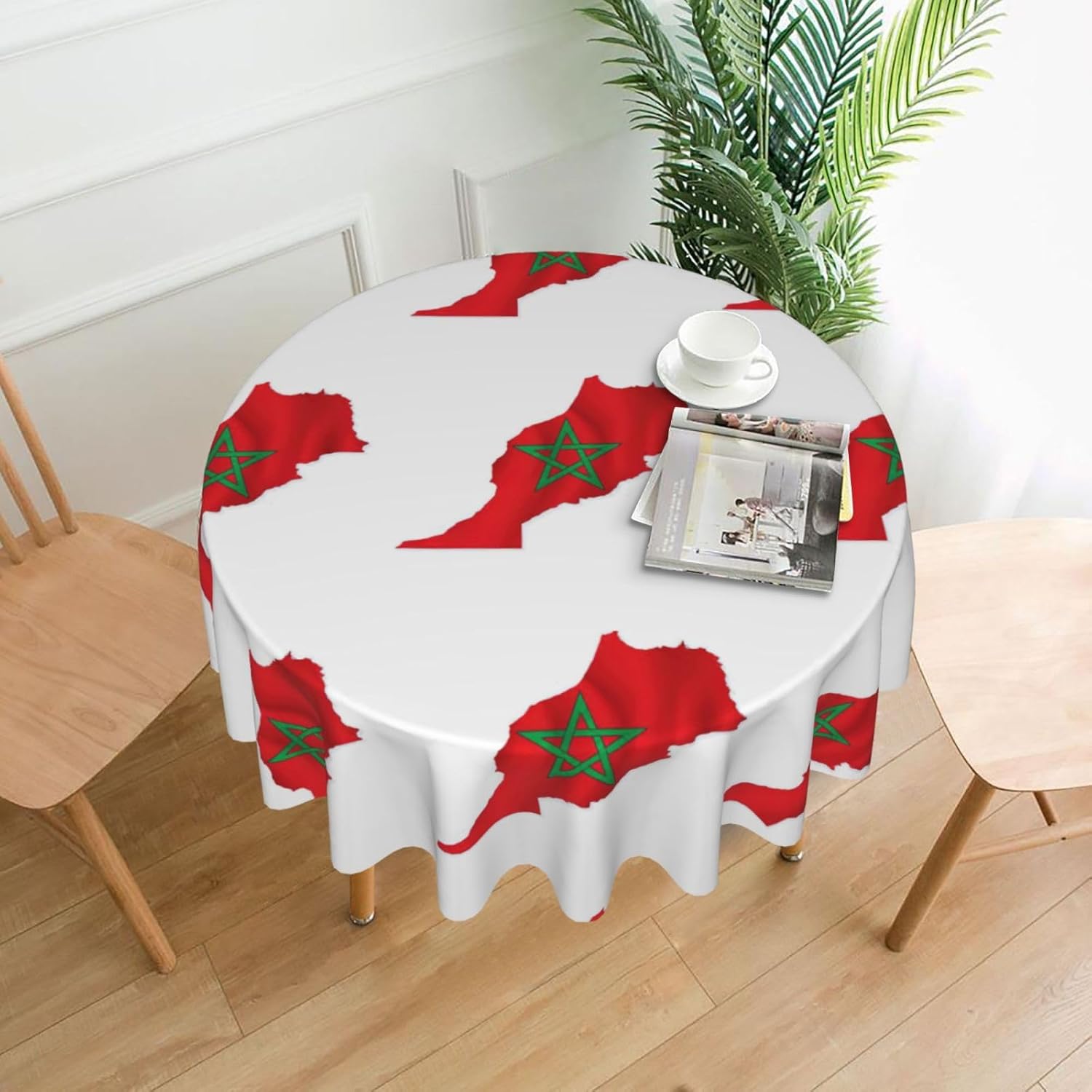 Morocco Flag Map Print Wrinkle Free Dining Table Cover for Birthday Party Farmhouse Tablecloths Up to 60 x 60 Inches